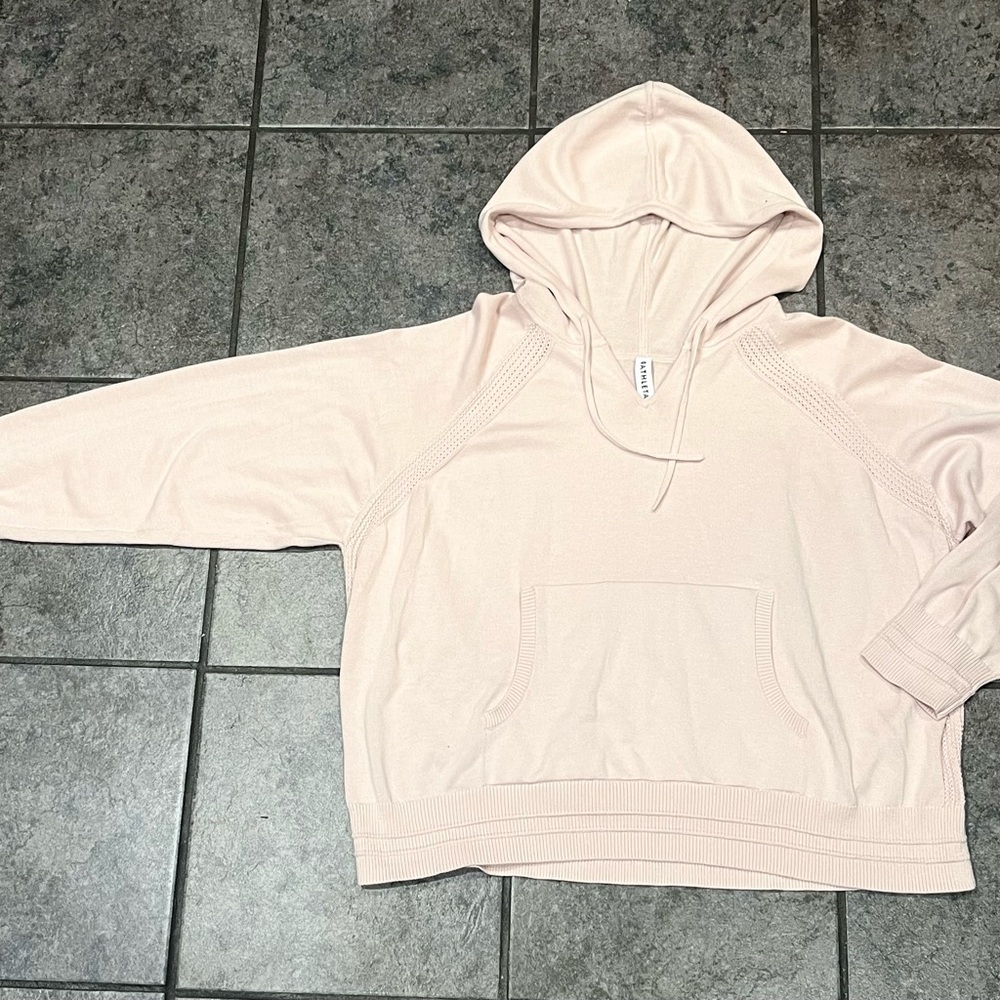 Athleta Evergreen Hoodie Sweater Pale Pink Hydrangea Pullover Women’s Size 2XL
